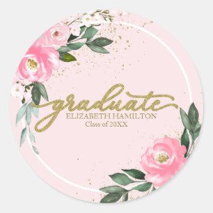 Adesivo Festa de Formatura Floral Rosa Vibrante de Graduçã
