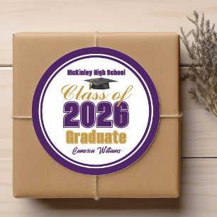 Adesivo Festa de Graduação da Turma de 2026 Purple Gold