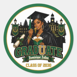Adesivo Festa de Graduação de Menina Negra Verde Dourado T