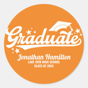 Adesivo Festa de Graduação Laranja Branco Tipografia Grad