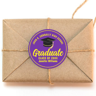 Adesivo Festa de Graduação Personalizada Amarelo Roxo