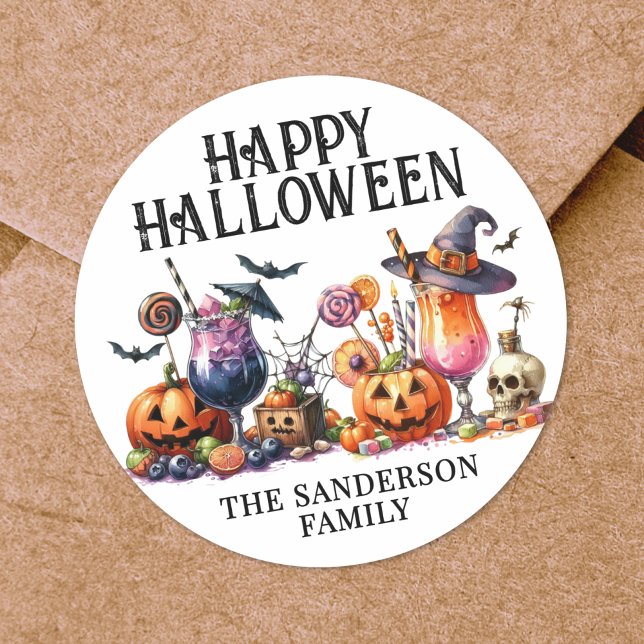 Adesivo Festa de Halloween (Halloween Party Classic Round Sticker)
