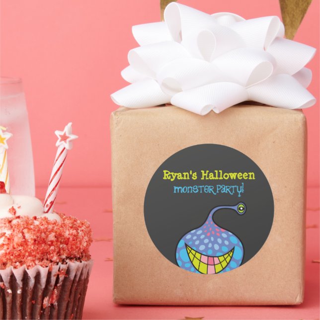 Adesivo Festa de Halloween do Alienígena de Monstro Roxo (Festa)