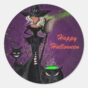 Adesivo Festa de Halloween Glam Bruxa em Preto Verde Roxo