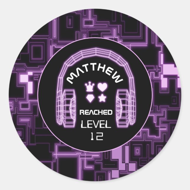 Adesivo Festa de headsets de videogame com brilho roxo (Frente)