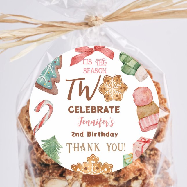 Adesivo Festa de inverno rosa segundo aniversário de Natal (Criador carregado)