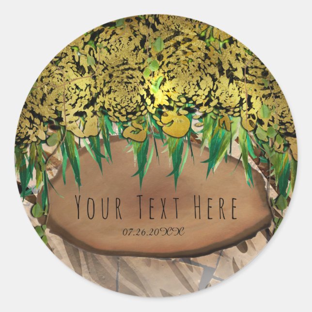 Adesivo FESTA DE JUNGLE: Dourado Glam Animal Imprime Favor (Frente)