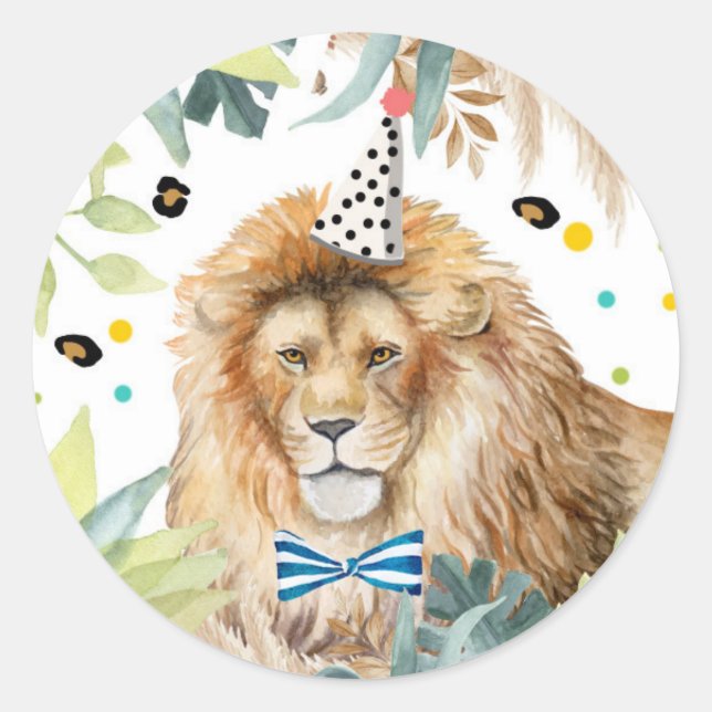 Adesivo Festa de Lion Safari Animal Birthday Favorece Deco (Frente)
