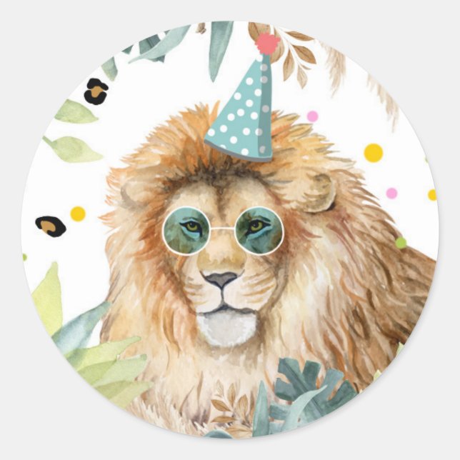 Adesivo Festa de Lion Safari Animal Birthday Favorece Deco (Frente)
