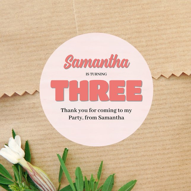 Adesivo Festa de Namorada Rosa, Floral (Pink third birthday party favor sticker)