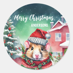 Adesivo Festa de Natal de rato de Hamster Bonito