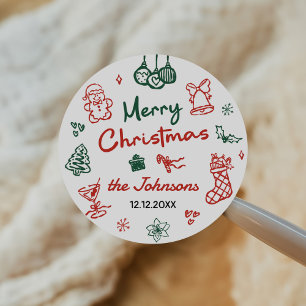 Adesivo Festa de Natal Friendsmas Desenhada à Mão Retrô