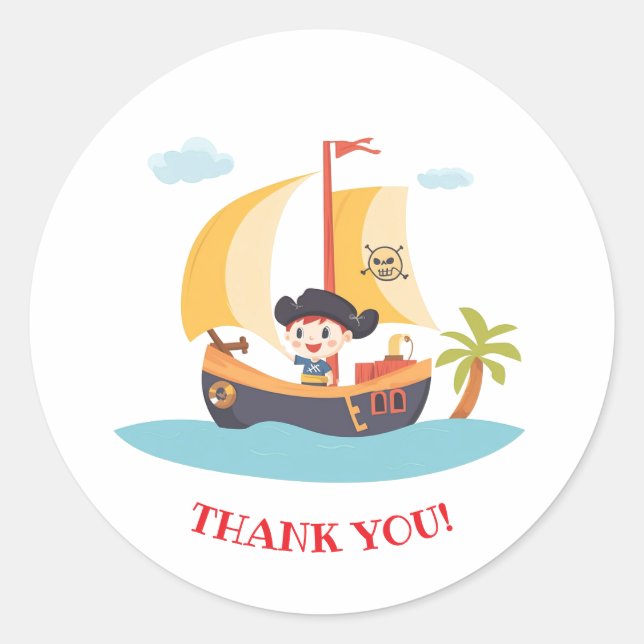 Adesivo Festa de Naves Piratas Obrigado (Frente)