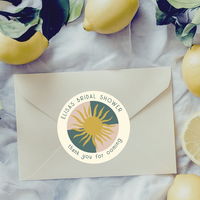 Adesivo Festa de Noiva à Beira-Mar Sofisticada Fofa PERSON (Seaside Soiree Bridal Shower Modern Cute SUN CUSTOM Classic Round Sticker
)