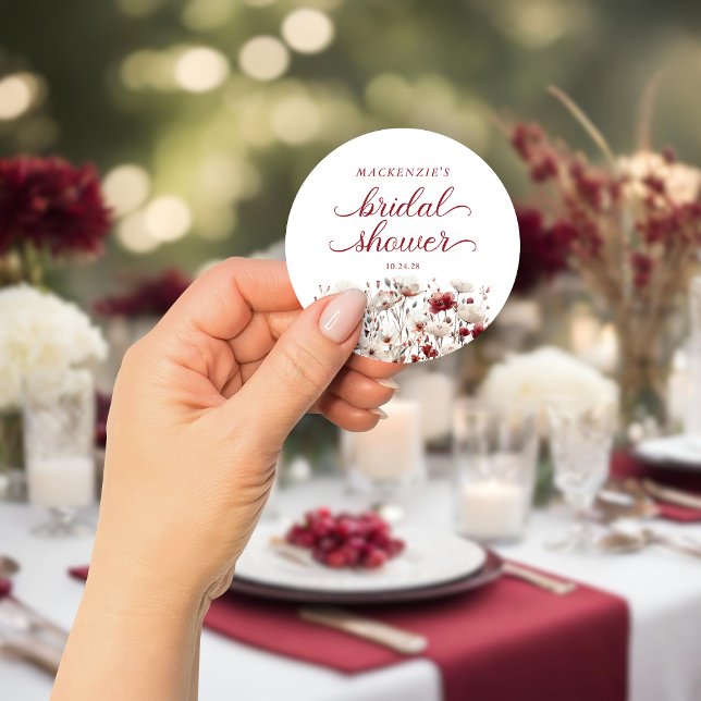 Adesivo Festa de Noivado Boho de Flores Silvestres do Fim  (Late Summer Wildflower Boho Bridal Shower Classic Round Sticker)