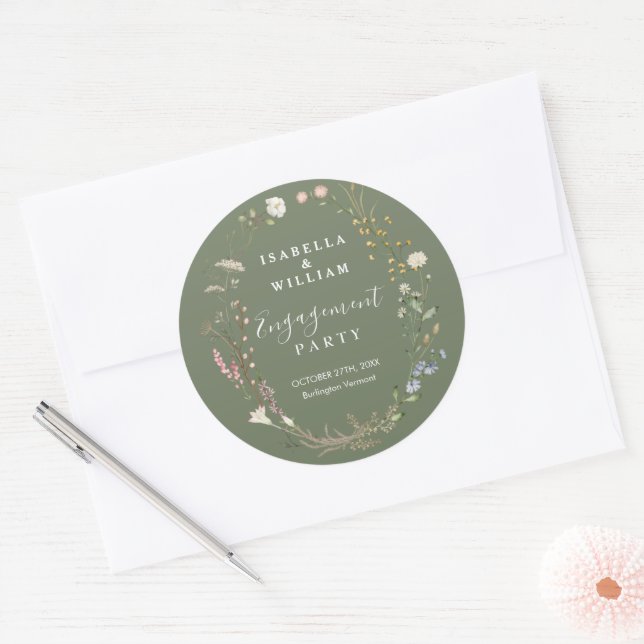 Adesivo Festa de Noivado com Flores Silvestres Boho em Ver (Envelope)
