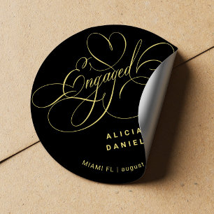 Adesivo Festa de noivado escura de ouro elegante e engajad
