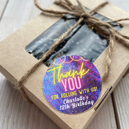 Adesivo Festa de patinagem da menina rosa-neon Obrigado