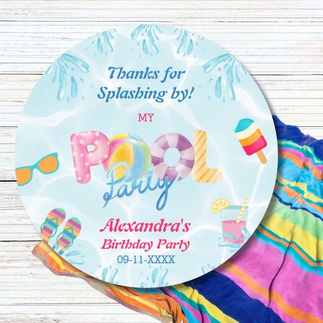 Adesivo Festa de Piscina de Meninas Aniversário Favorável  (Criador carregado)