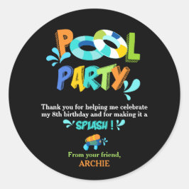 Adesivo Festa de Piscina de Meninos Aniversário Obrigado