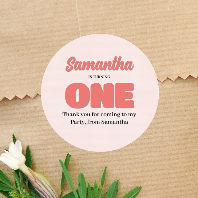 Adesivo Festa de Primeira Rapariga Rosa Floral (First Birthday Party Pink Custom Sticker)