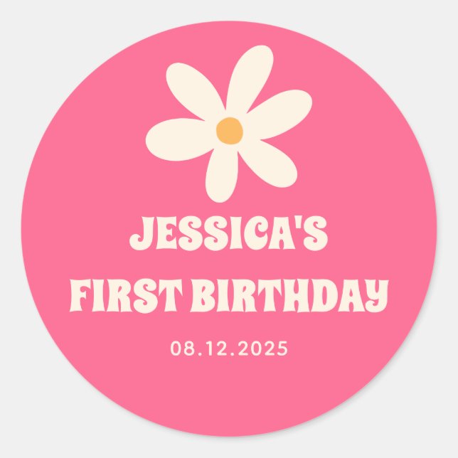 Adesivo Festa de primeiro aniversario das Crianças Rosa Qu (Frente)