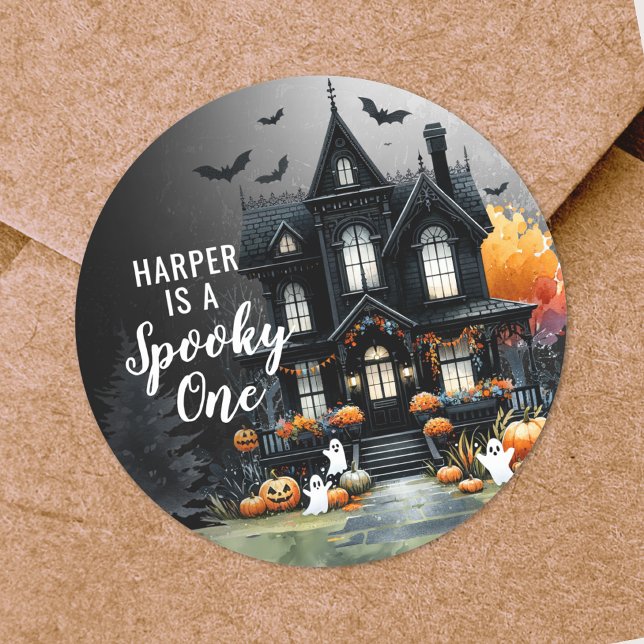 Adesivo Festa de primeiro aniversario de Dia das Bruxas Sp (Spooky One Halloween 1st Birthday Party Classic Round Sticker )