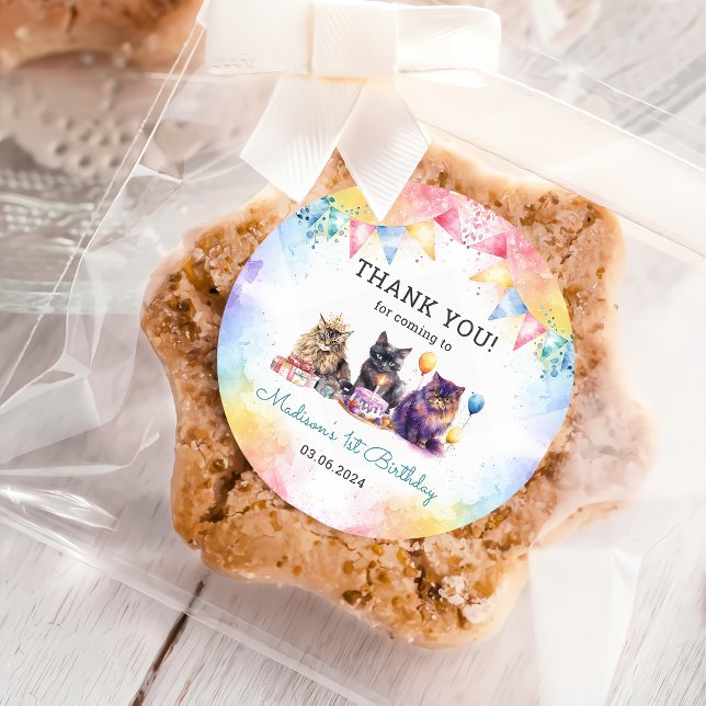 Adesivo Festa de primeiro aniversario de Gato Gatinho (Criador carregado)