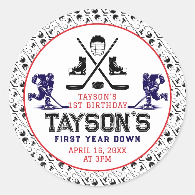 Adesivo Festa de primeiro aniversario de Hóquei no Jogo (Frente)
