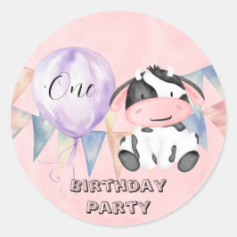 Adesivo Festa de primeiro aniversario de Moo Cow Girl