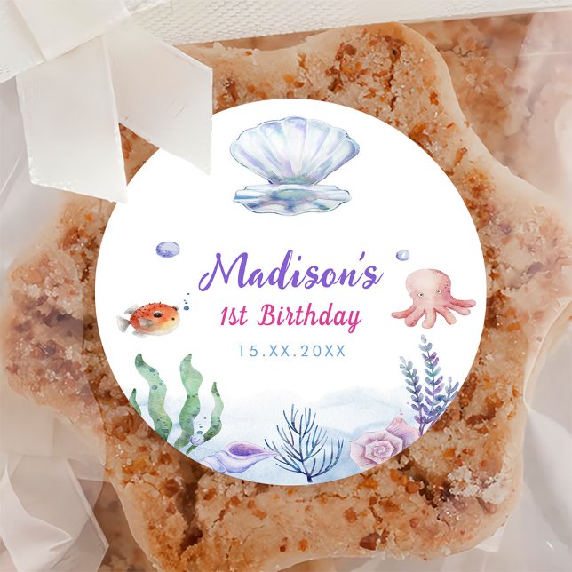 Adesivo Festa de primeiro aniversario de Sereia (Criador carregado)