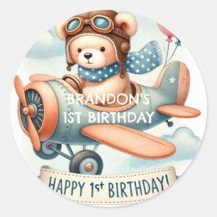 Adesivo Festa de primeiro aniversario de Urso de Aviões