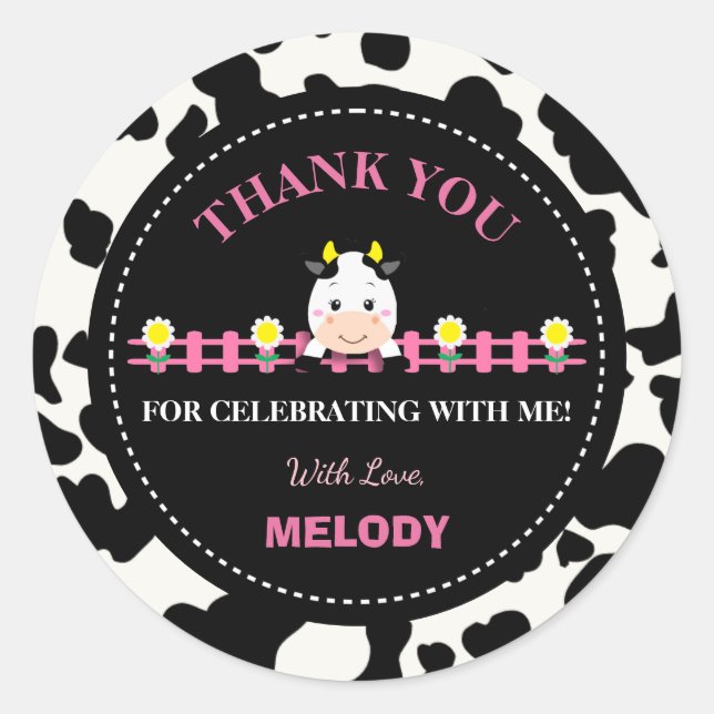 Adesivo Festa de primeiro aniversario de vaqueiro rosa dos (Frente)