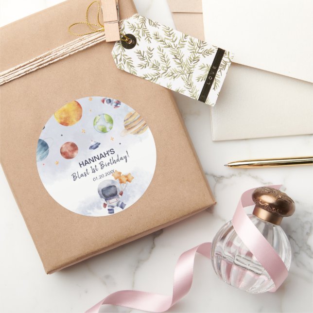 Adesivo Festa de primeiro aniversario do Astronauta Outer  (Presentear)