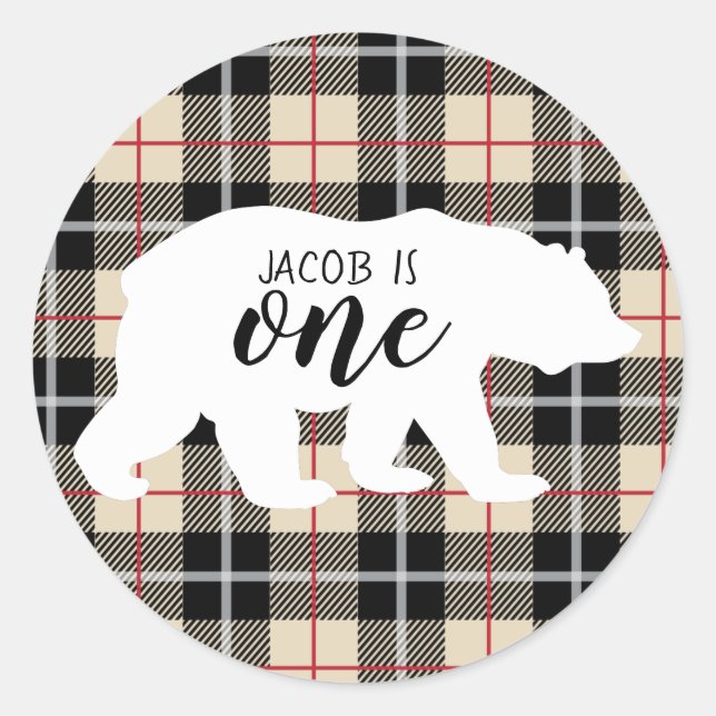 Adesivo Festa de primeiro aniversario do Urso Xadrez Thomp (Frente)