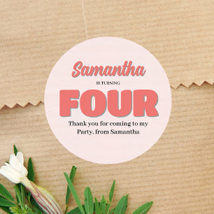 Adesivo Festa de Quarta Rapariga de Quarto Aniversário Ros