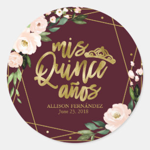 Adesivo Festa de Quinceanera Folha Dourada Bege Burgundy F
