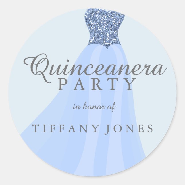Adesivo Festa de Quinceanera Glitter Azul (Frente)
