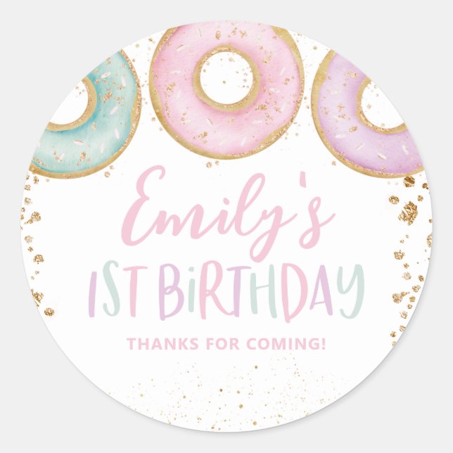 Adesivo Festa de rosquinha Obrigado Festa de primeiro aniv (Frente)