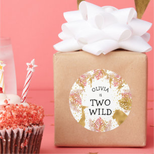 Adesivo Festa de segundos aniversários Rosa Dourada Safari