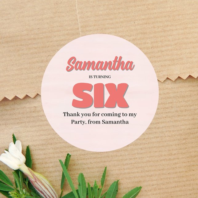 Adesivo Festa de Sexta-Festa de Aniversário Rosa Floral (Pink sixth birthday party favor sticker. )