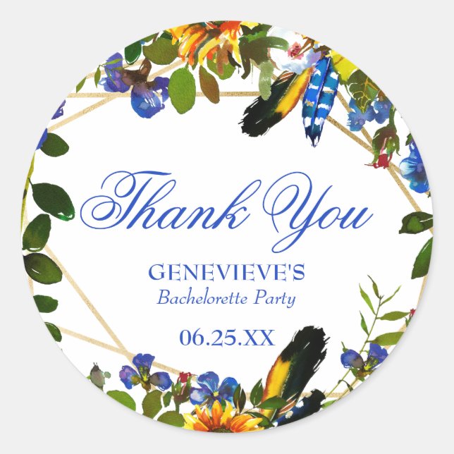 Adesivo Festa de solteira Floral Elegante Blue Boho (Frente)