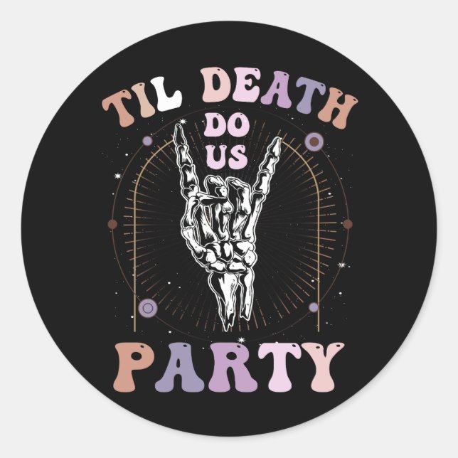 Adesivo Festa de Solteira Retro do Dia das Bruxas Até que  (Frente)