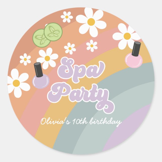 Adesivo Festa de Spa Retro Arco-íris Aniversário (Frente)