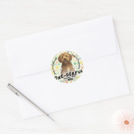 Adesivo Festa de um ano do Boho Sage Green Goldendoodle