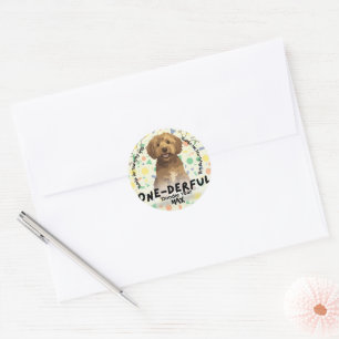 Adesivo Festa de um ano do Boho Sage Green Goldendoodle