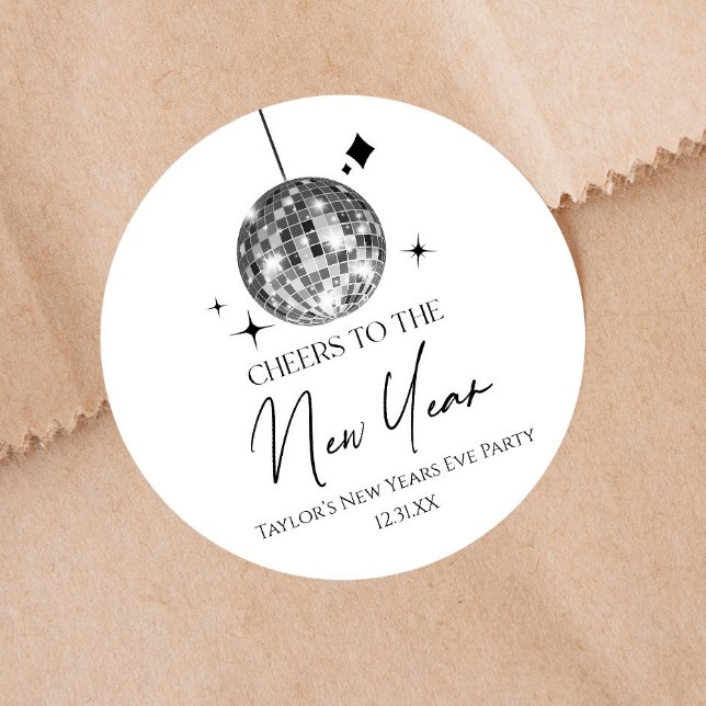 Adesivo Festa de Véspera de ano novo da Silver Disco Ball (Criador carregado)