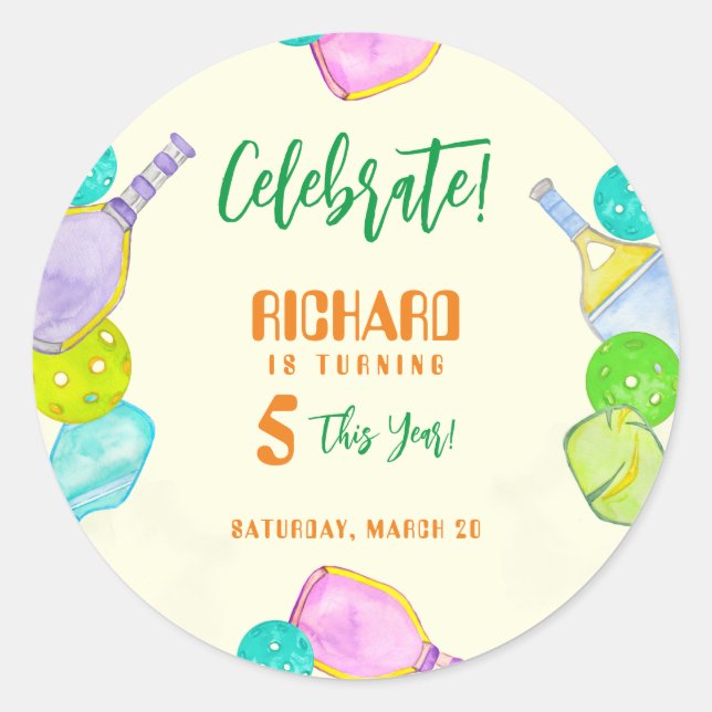 Adesivo Festa Desportiva Pickleball em Aquarela Pensava An (Frente)