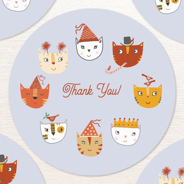 Adesivo Festa Divertida - Obrigado (Cute party cat thank you sticker)