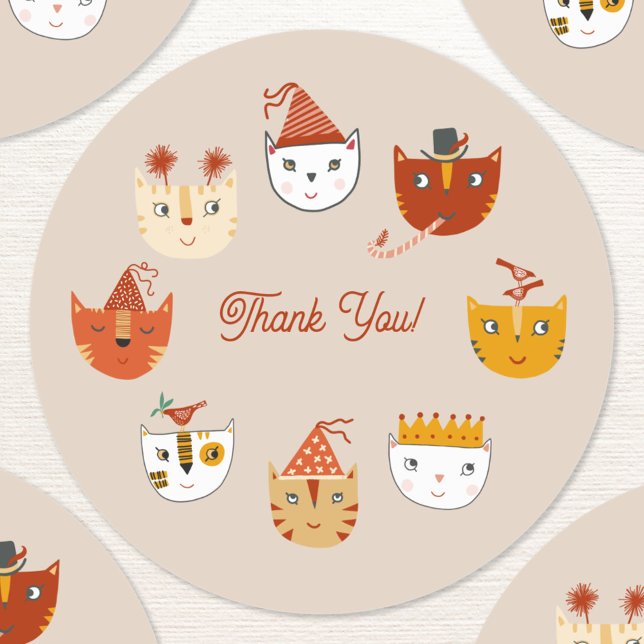 Adesivo Festa Divertida - Obrigado (Fun party cat thank you sticker)